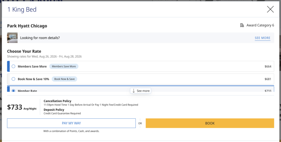 Park Hyatt Chicago showing the Pay My Way option