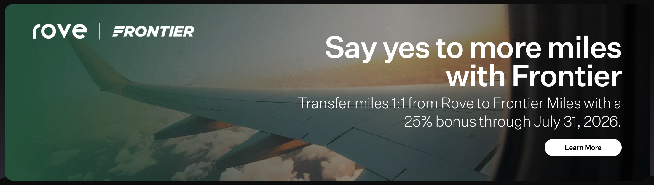 Screenshot of Rove / Frontier transfer bonus.