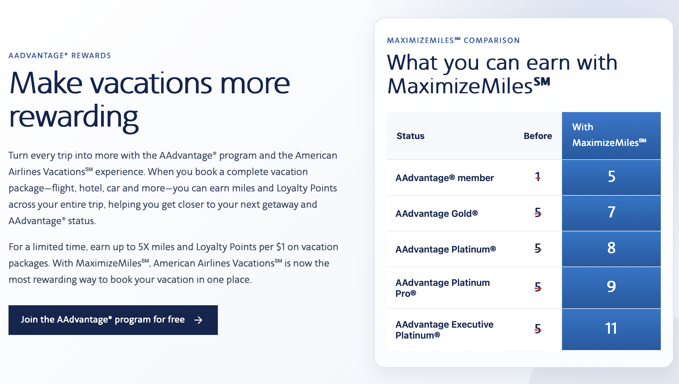 Earn up to 11X AAdvantage miles and Loyalty Points per $1