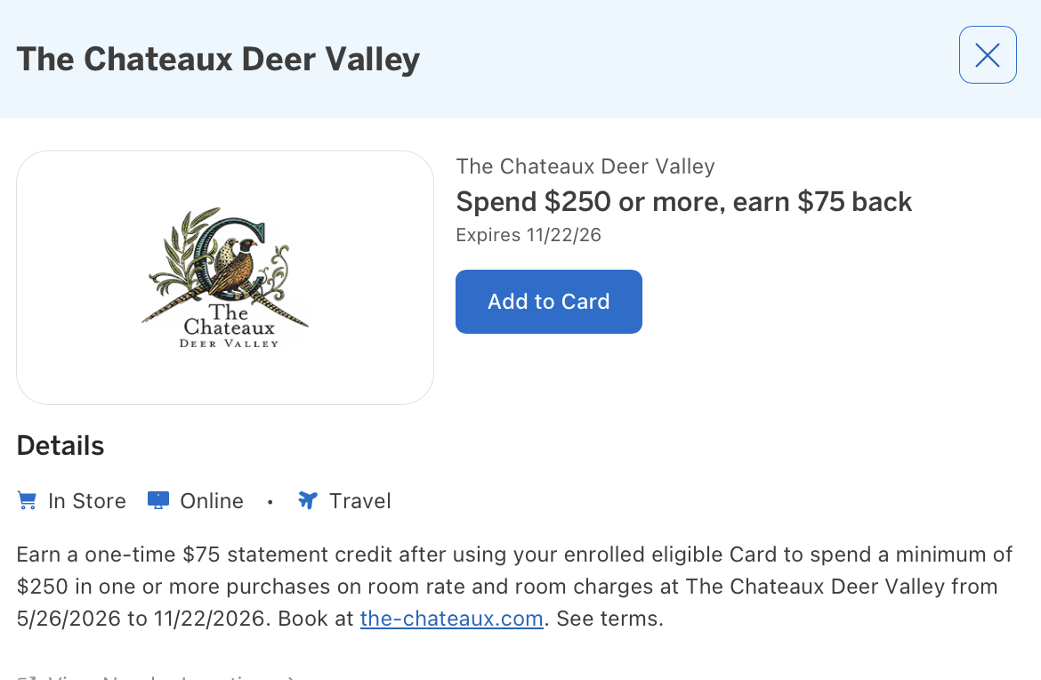 Amex Offer for The Chateaux Deer Valley