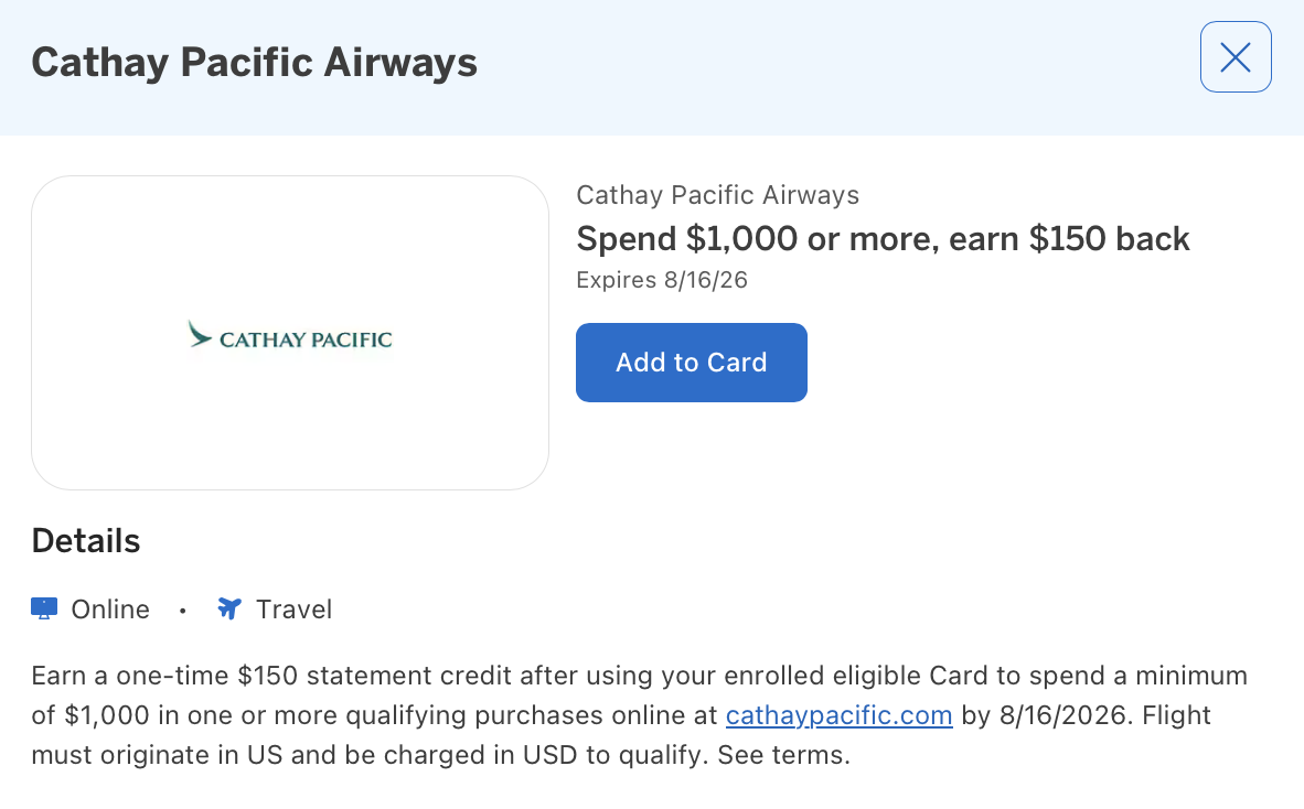 Amex Offer for Cathay Pacific