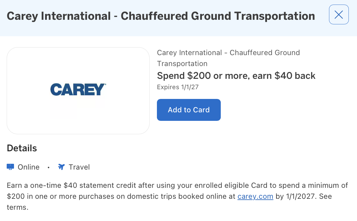 Amex Offer for Carey International