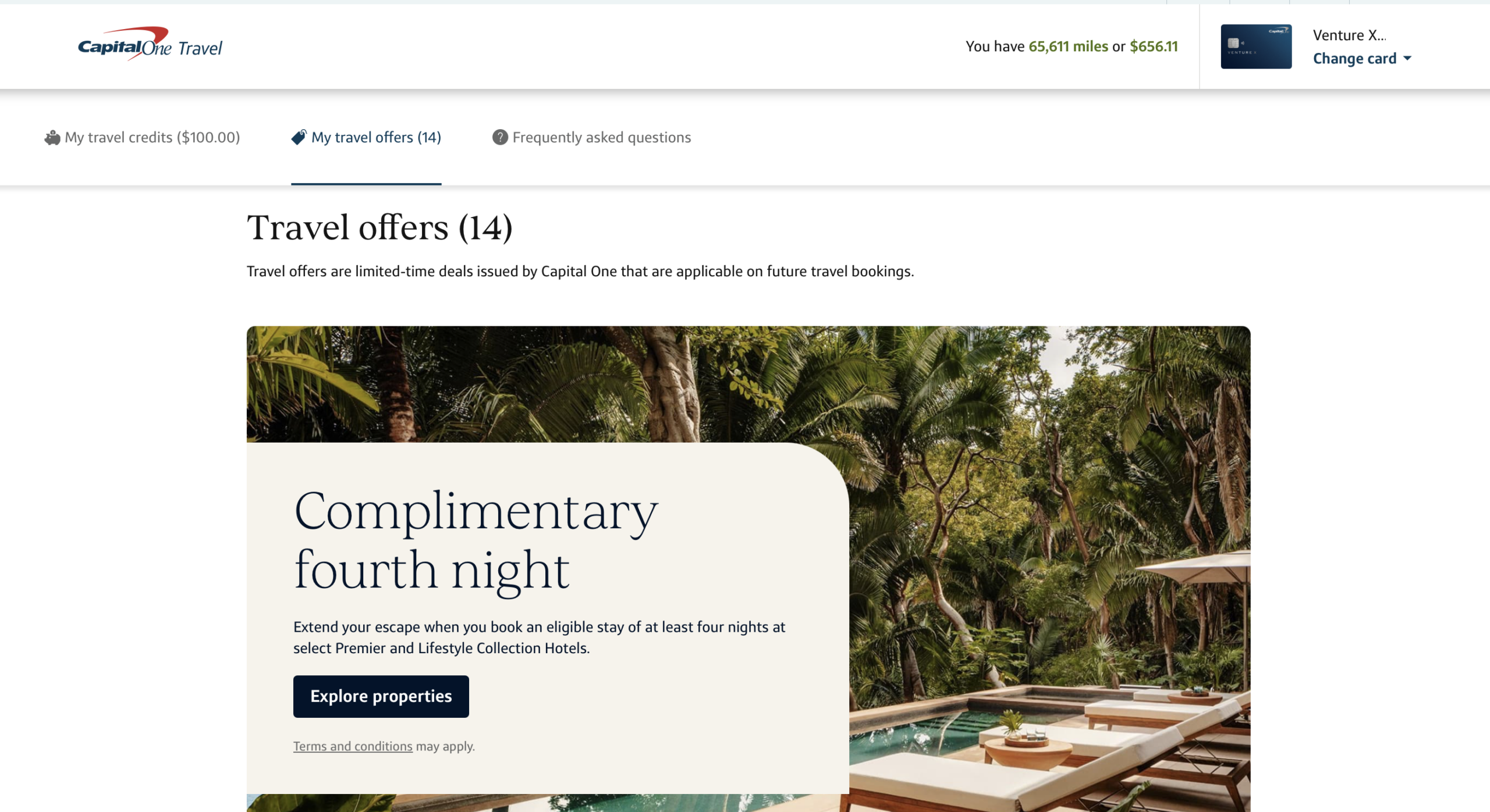 Capital One Travel Offers homepage