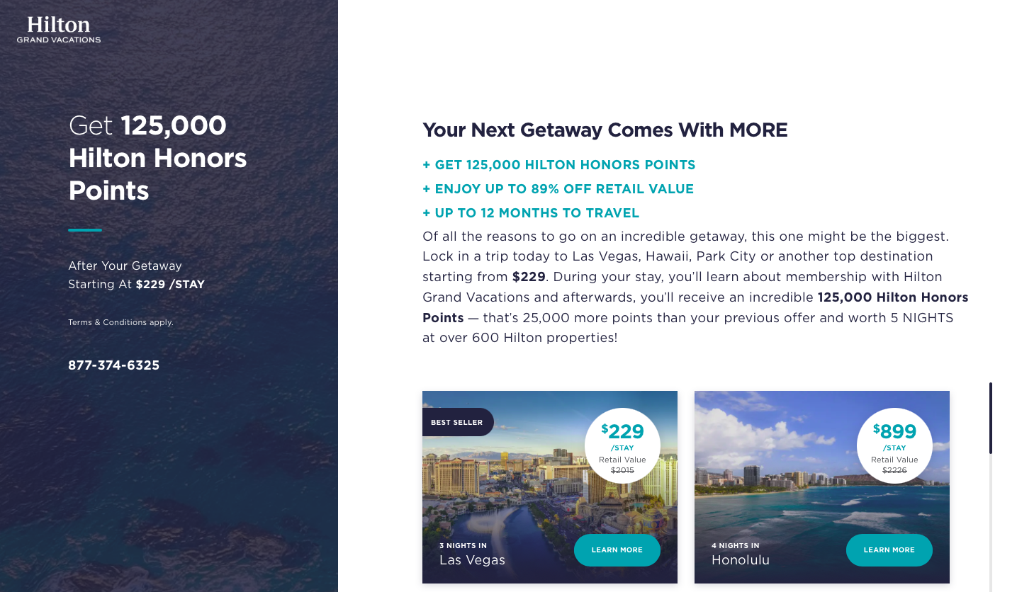 Hilton Grand Vacations offer for 125k bonus points