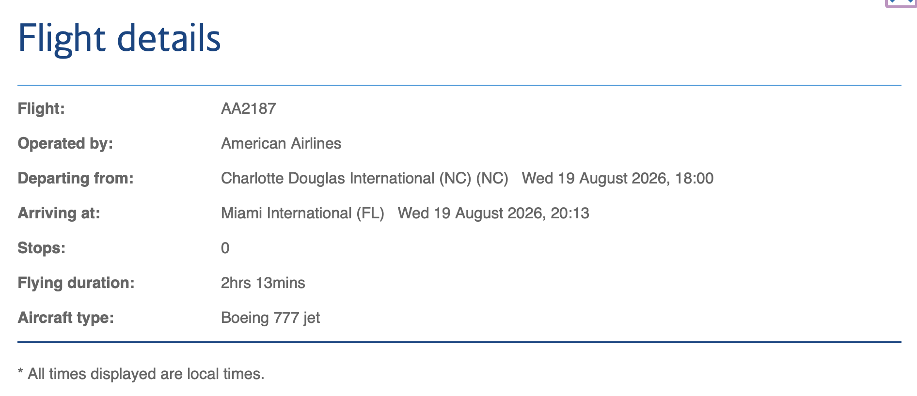 CLT to MIA Flight Details