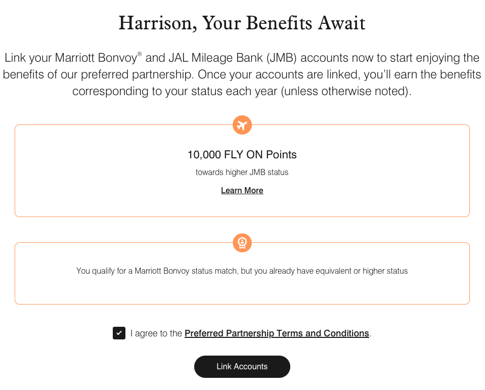 Marriott and JAL account linking offer