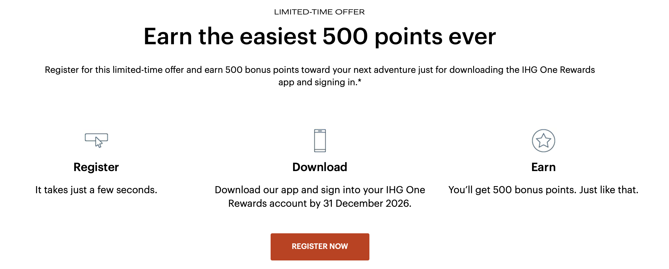 Details of IHG's offer to earn 500 points for downloading the app
