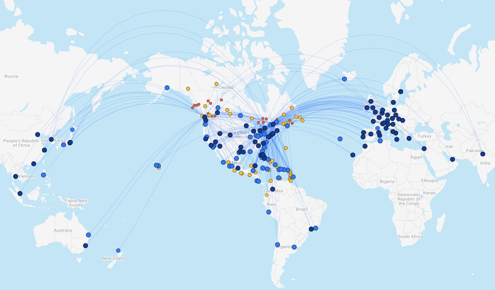 Air Canada route map. 