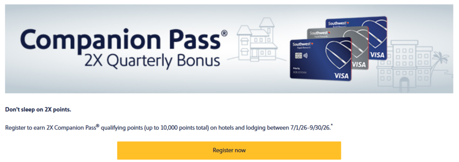 Q3 2026 Southwest double Companion Pass points promotion