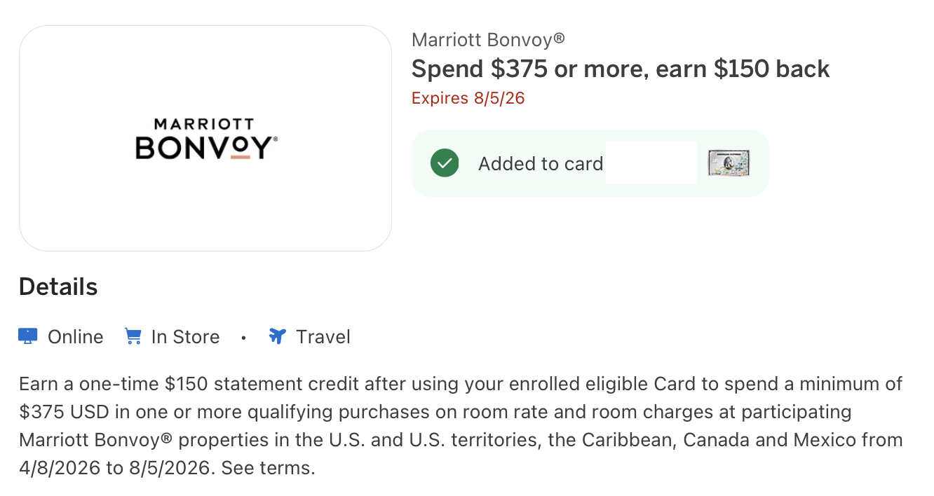 Amex Offer for Marriott Bonvoy details