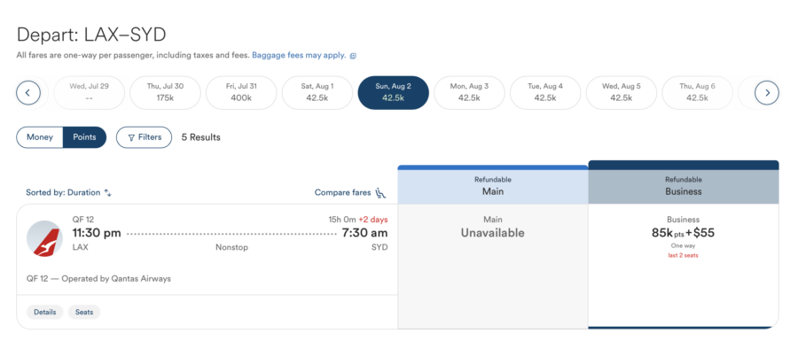 Alaska Atmos J award on Qantas for 85K points, LAX-SYD