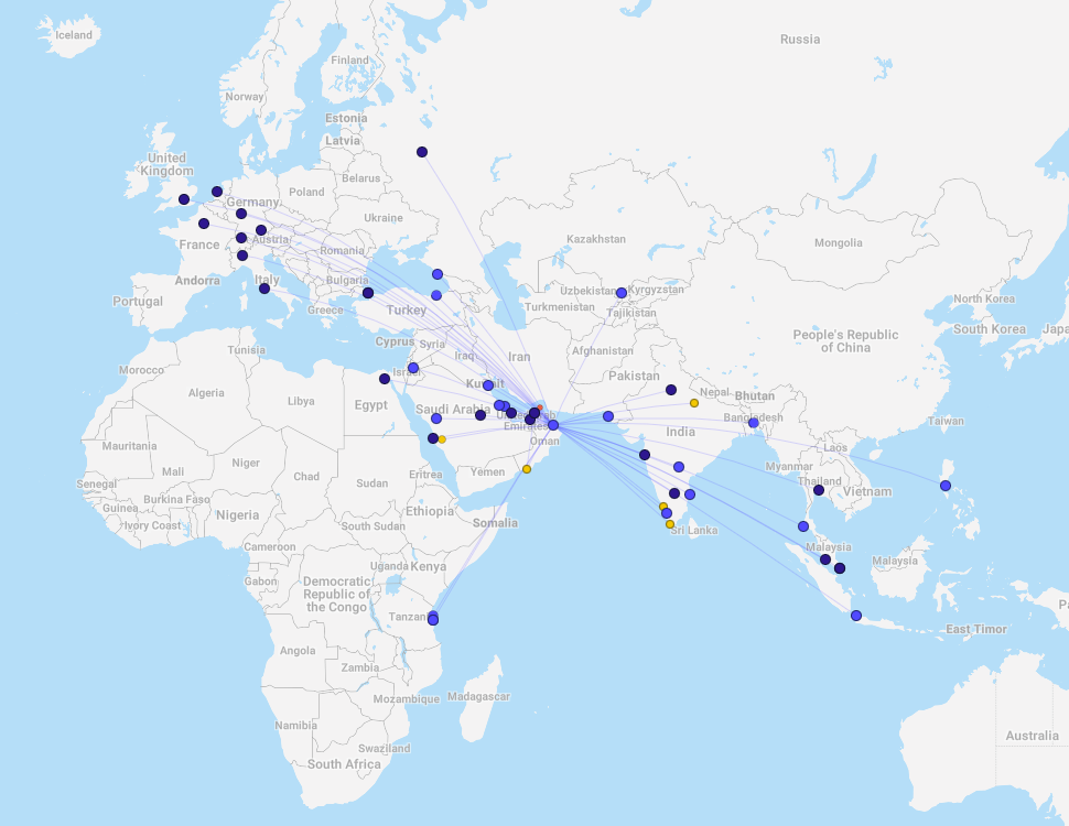 Oman Air route map.