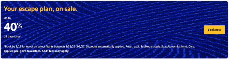 Screenshot of Southwest Airlines fare sale promo banner