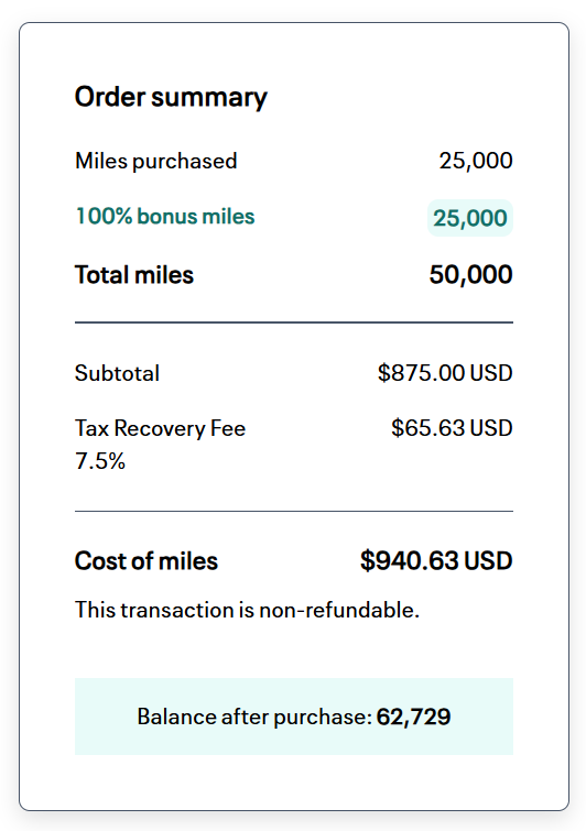 United buy miles example 100% bonus