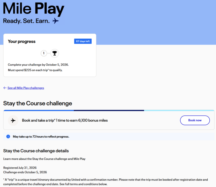 United Mile Play offer for 6,100 bonus miles for one trip