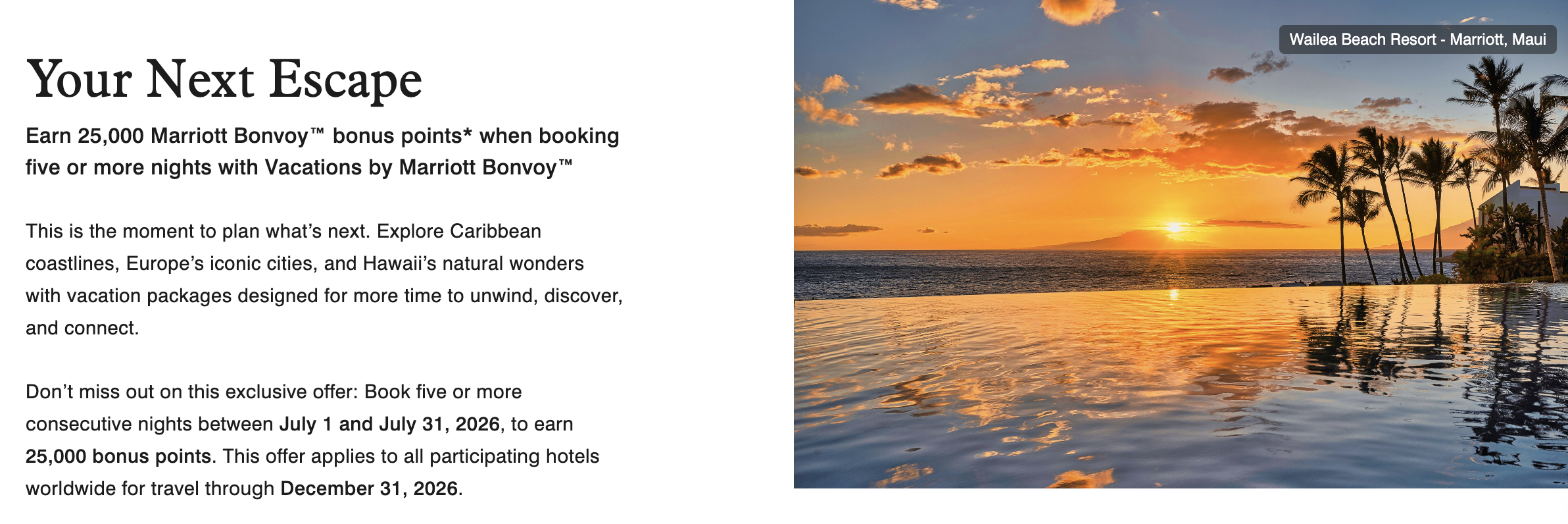 Screenshot of Vacations by Marriott July promo.