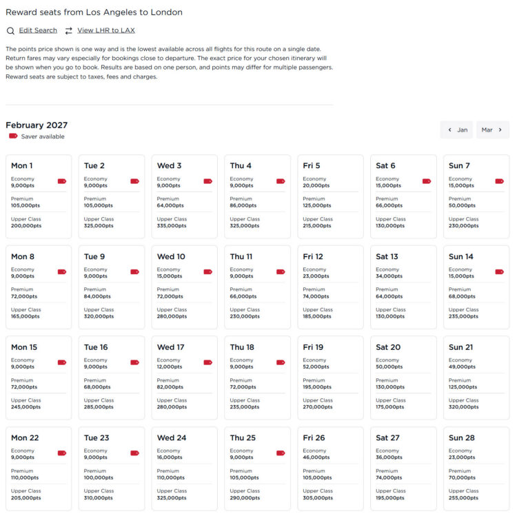 Virgin Atlantic Rewards LAX-LHR February 2027 Credit Virgin Atlantic