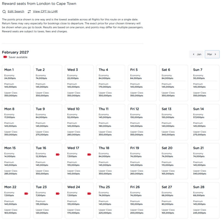 Virgin Atlantic Rewards LHR-CPT February 2027 Credit Virgin Atlantic
