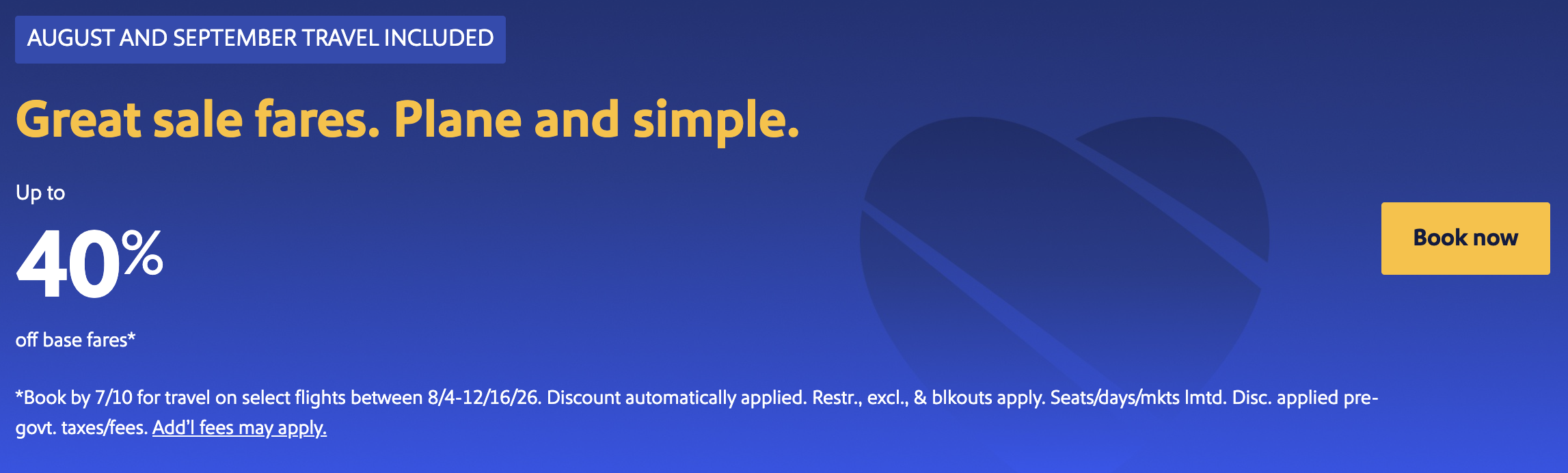Screenshot of Southwest Airlines fare sale promo banner.