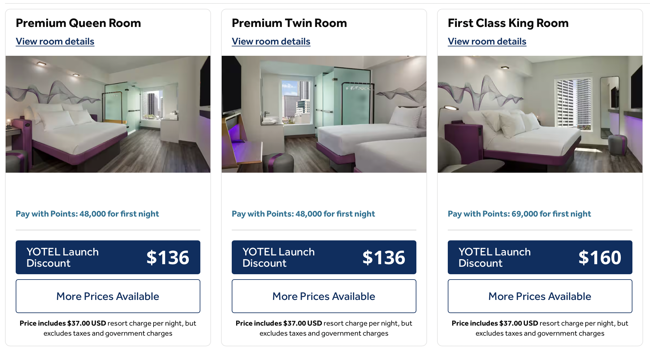 Room rates in cash and Hilton Honors points at YOTEL Miami