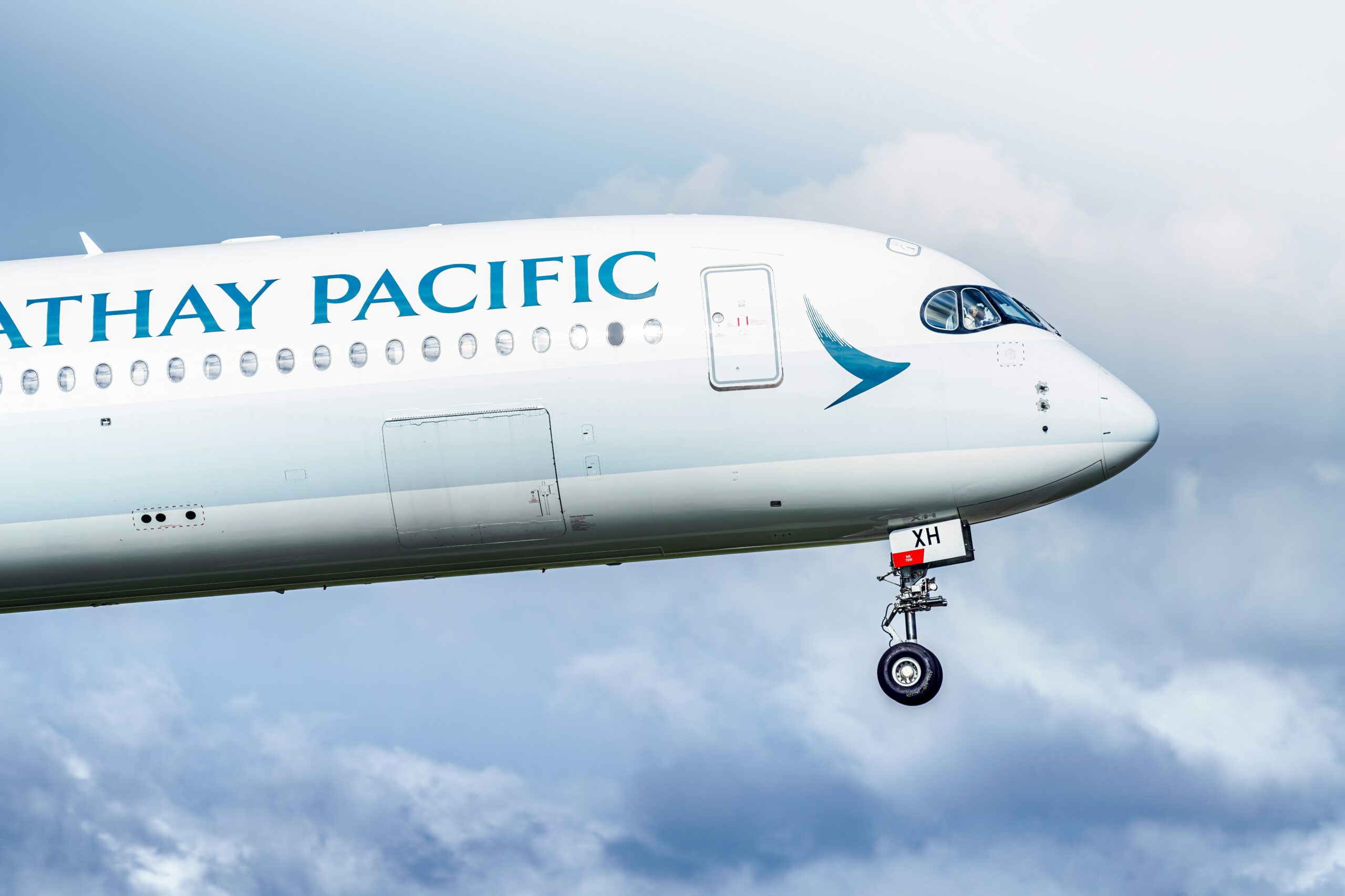 Closeup of the nose on Cathay Pacific Airbus A350-1000