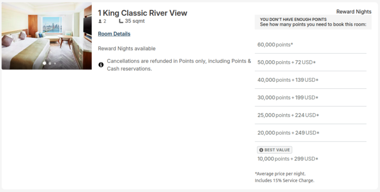 nightly cash + points pricing at this IHG One Rewards sample hotel