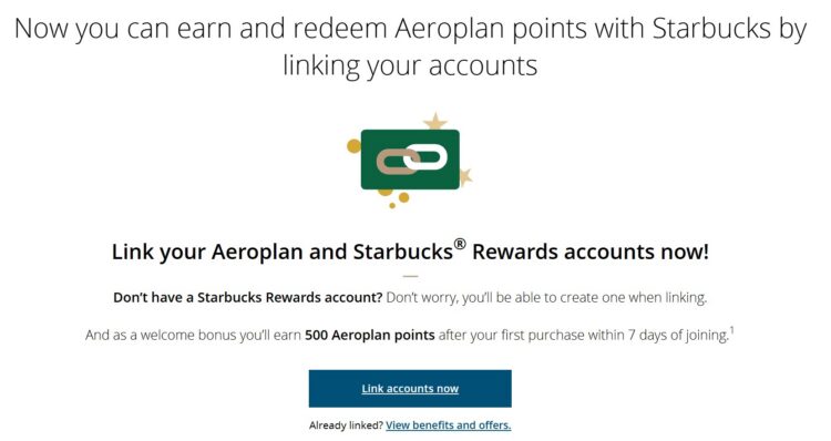 Air Canada 500 Points when Linking to Starbucks