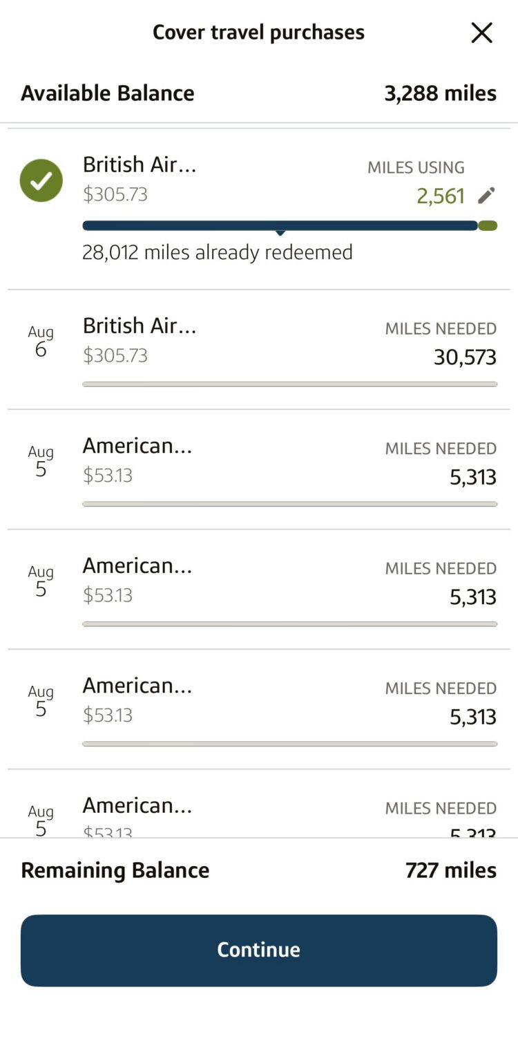 Capital One showing eligible travel purchases made on a Venture X card
