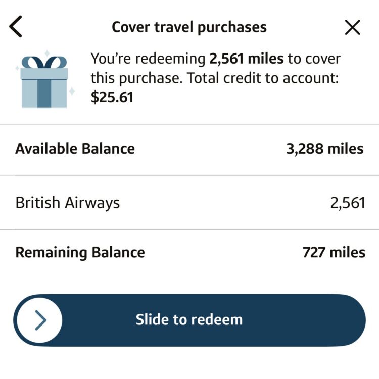 Redeeming 3,288 Capital One Miles to cover British Airways travel costs