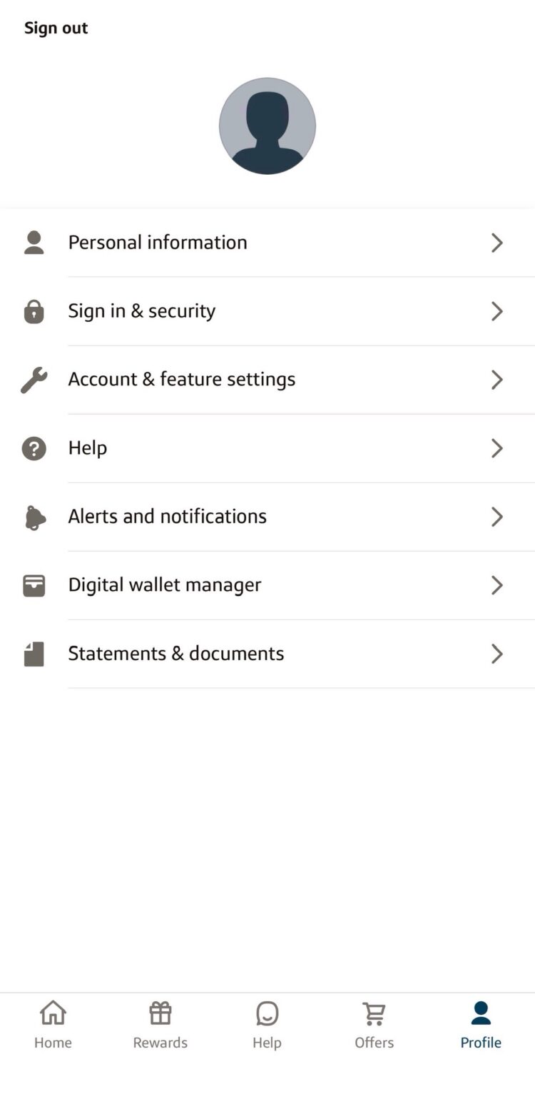 Profile page in the Capital One app