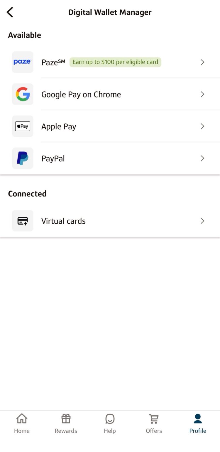 Digital wallet manager in Capital One app