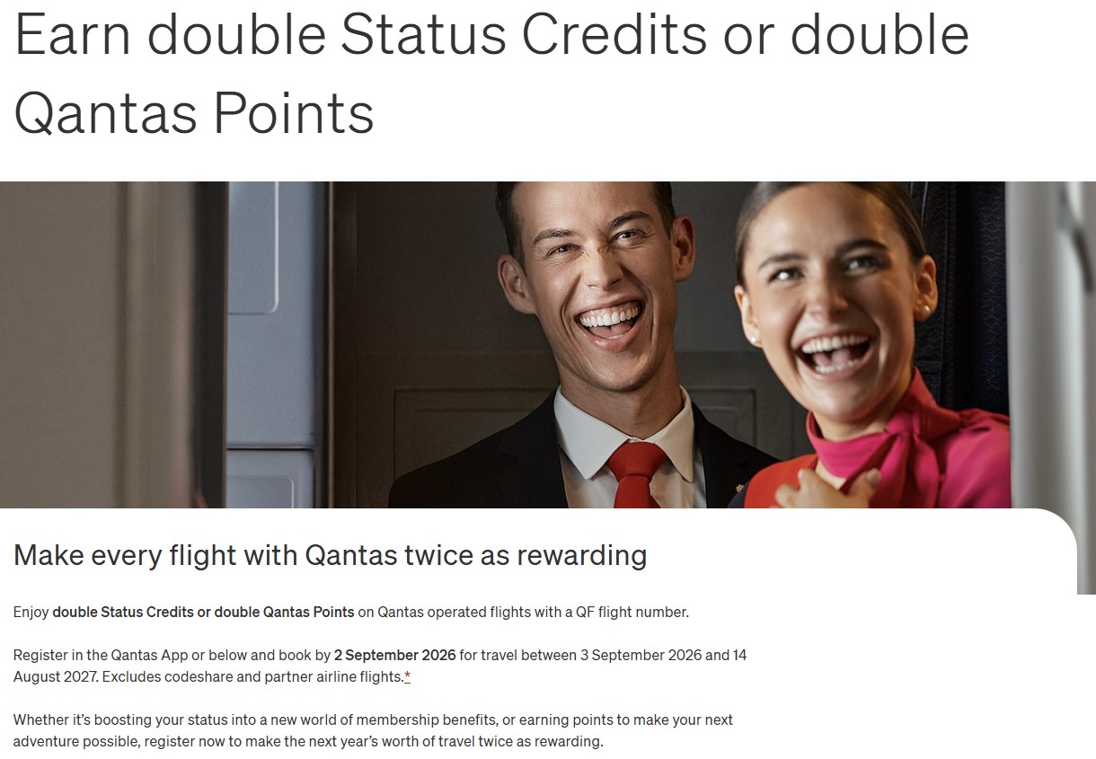Qantas 2X Points or Status Credits 2026 Promotion