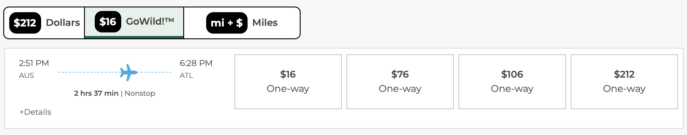 Frontier Airlines GoWild fares for AUS to ATL
