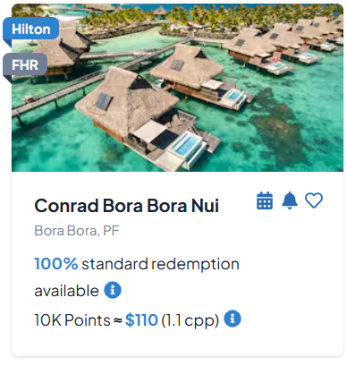 MaxMyPoint hotel option for the Conrad Bora Bora Nui