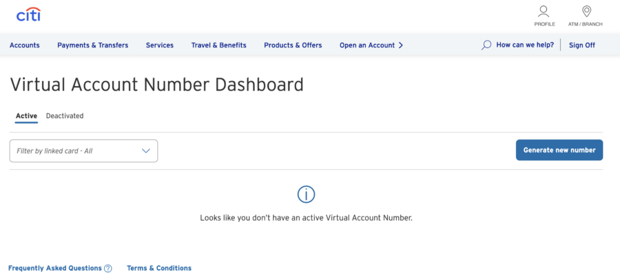 Citi's Virtual Account Number Dashboard