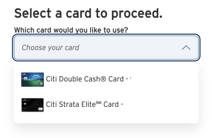 Despite having four Citi cards, only two are eligible for Virtual Account Numbers.
