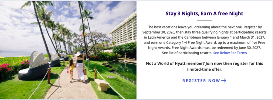 World of Hyatt stay 3 nights, earn a free night promotion details