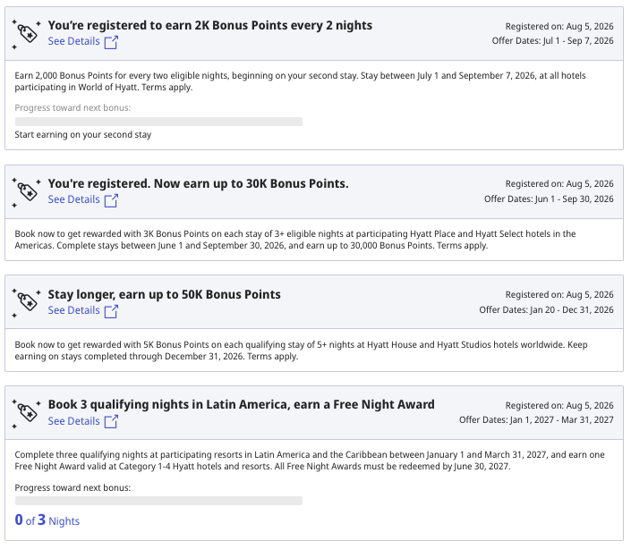 Registered promotions in a World of Hyatt account