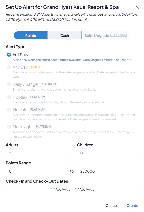 MaxMyPoint alerts set up page