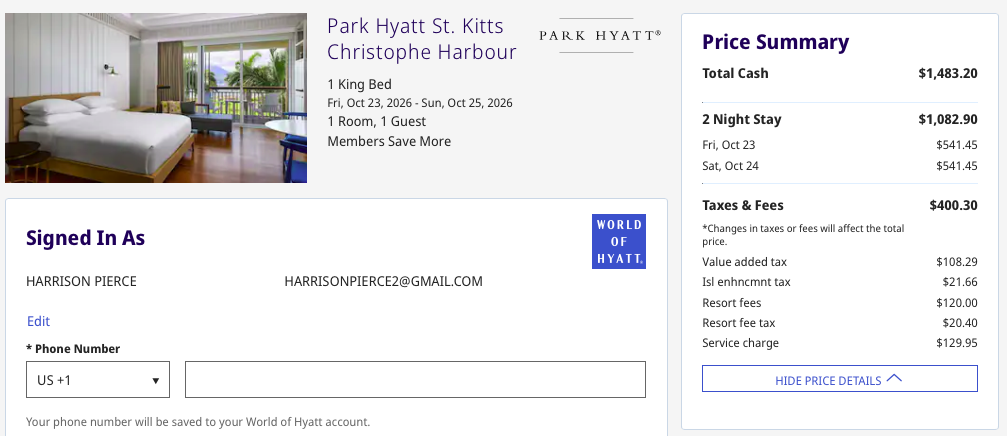 Park Hyatt St. itts Christophe Harbour checkout page