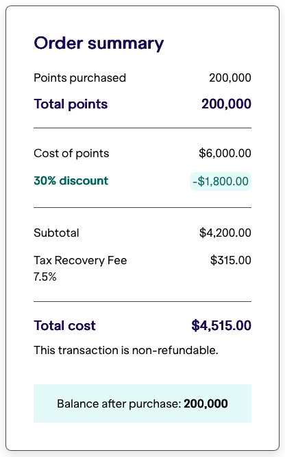 JetBlue buy points order summary
