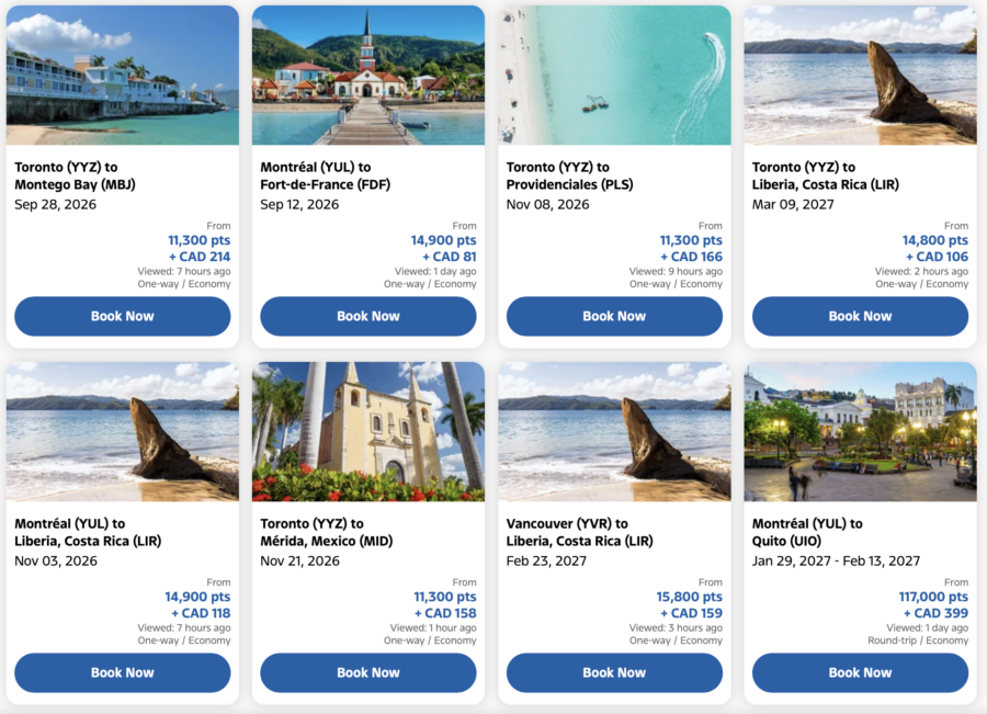 Air Canada Aeroplan sale sample fares