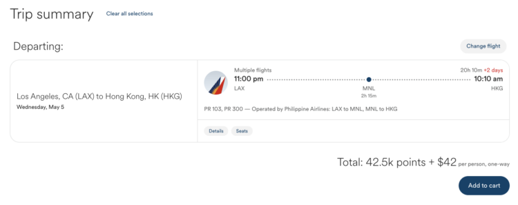 Flight booked through Alaska Airlines from LAX to HKG with a layover in MNL