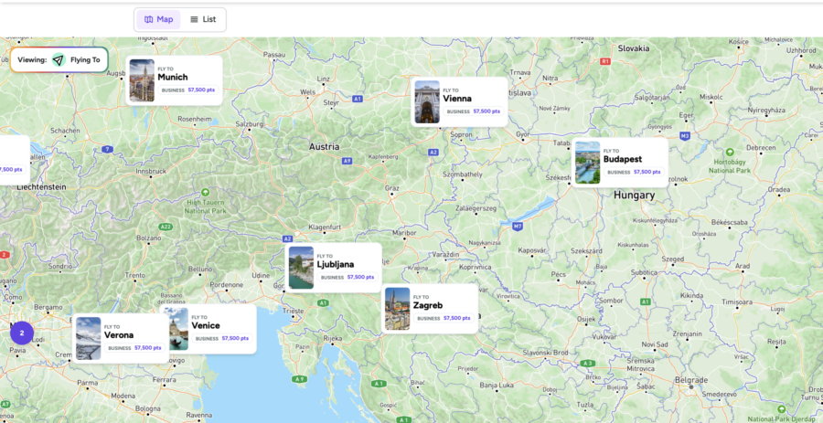 Point.me Explore tool focused on Eastern Europe