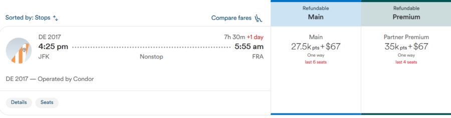 New York to Frankfurt on Condor