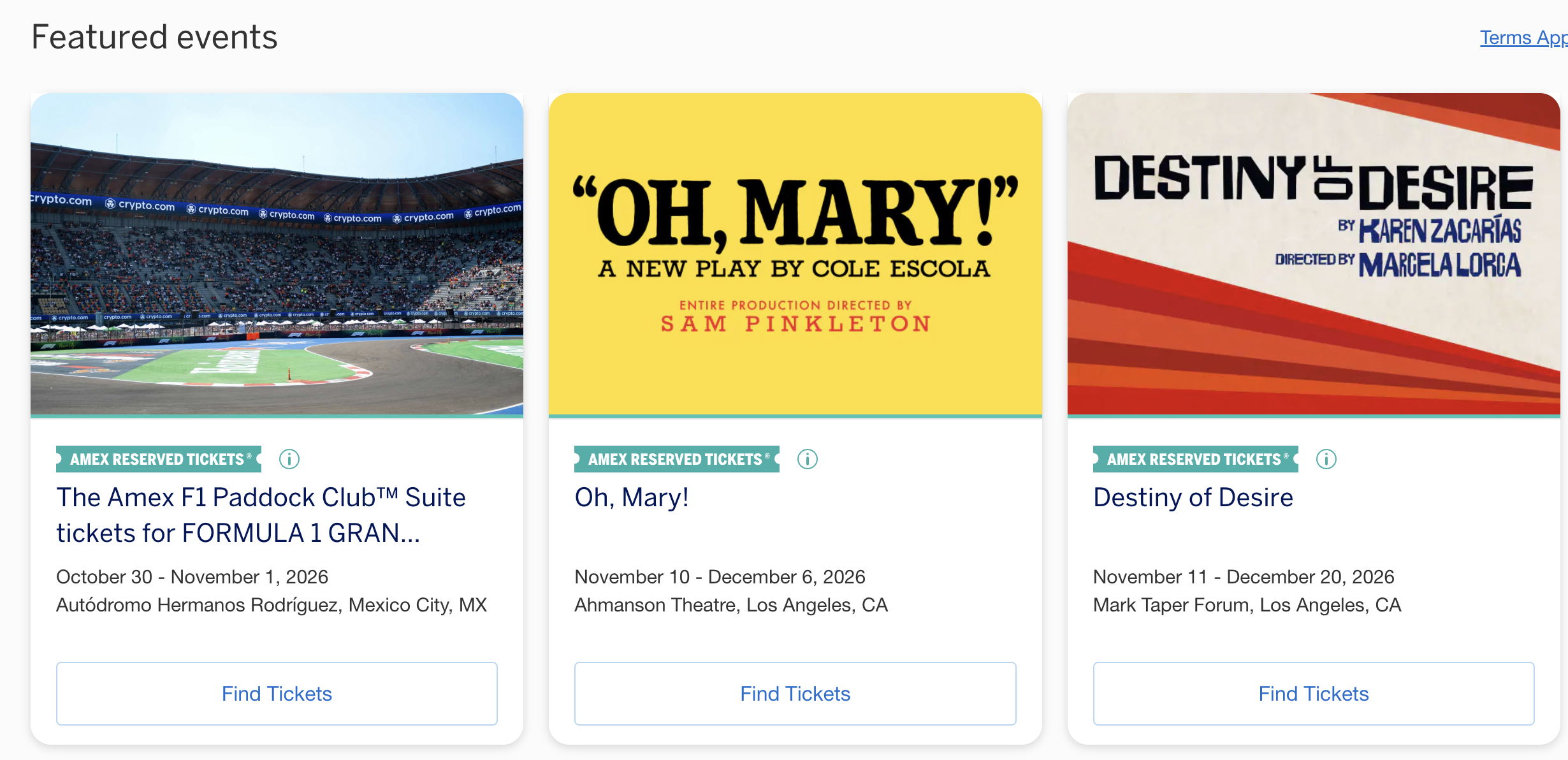 Amex Reserved search with Mexico Grand Prix
