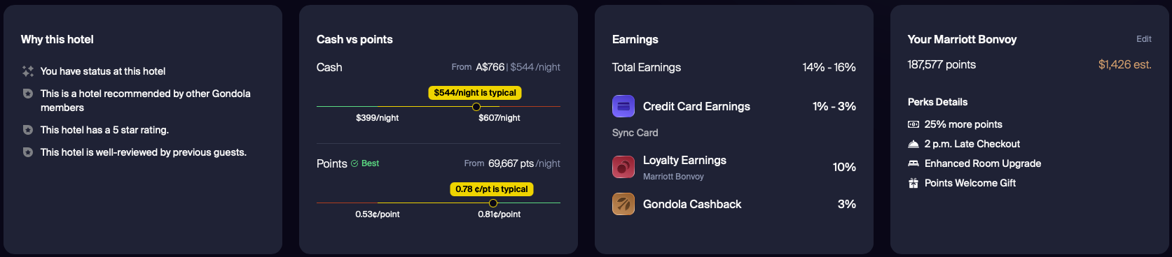 Gondola hotel information widget