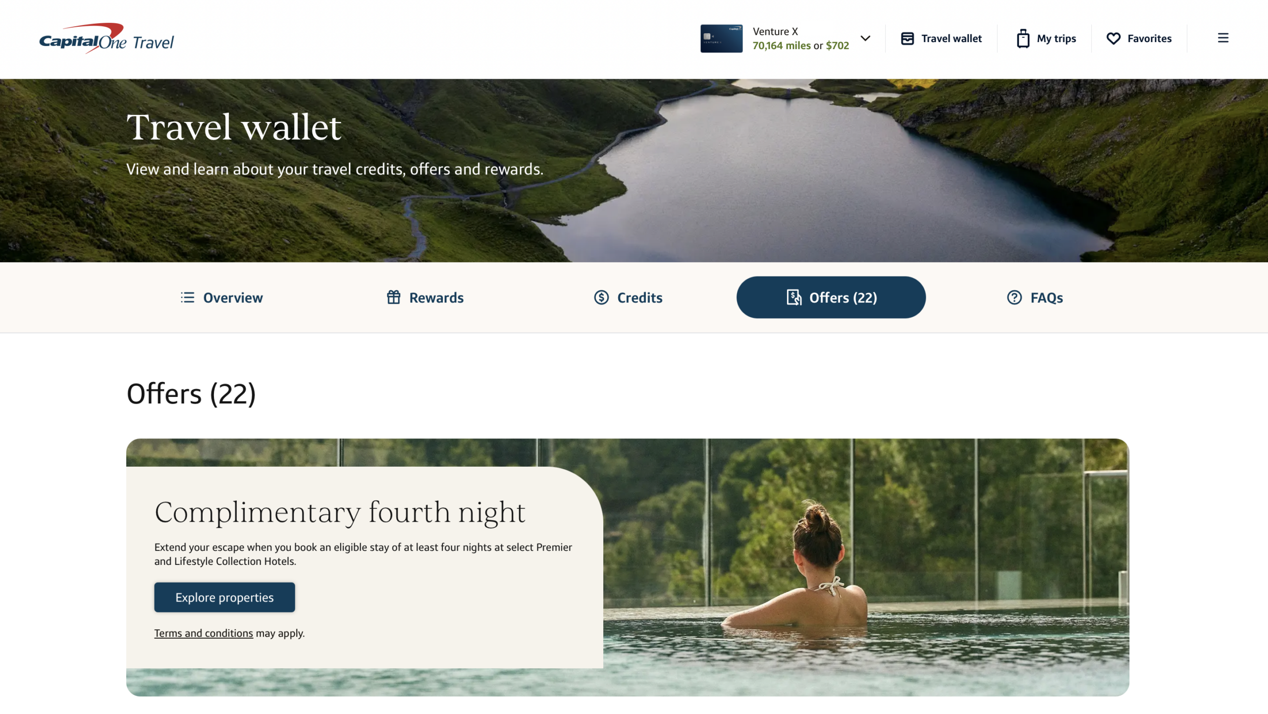 Capital One Travel Wallet offers section