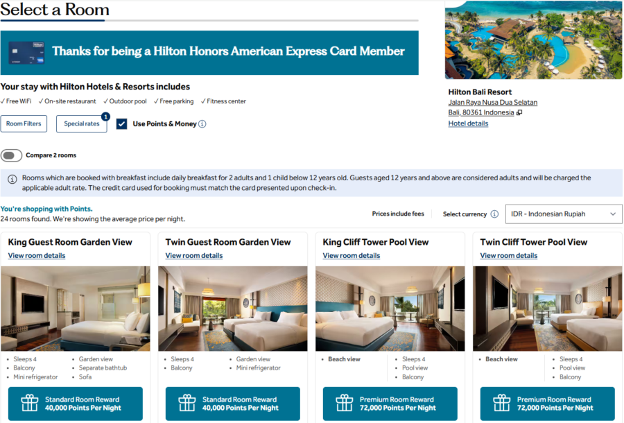 Hilton Bali Resort redemption options.