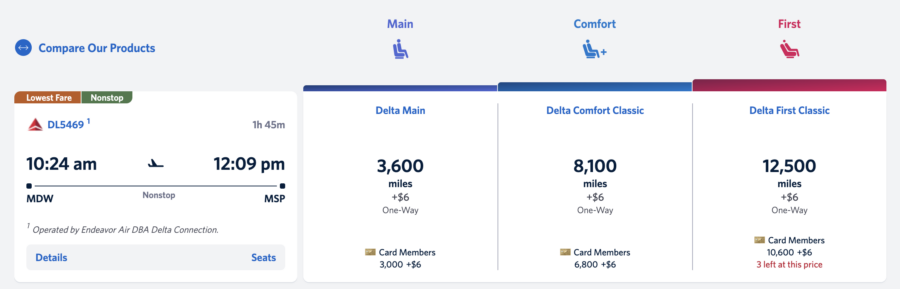 Delta award flight MDW MSP